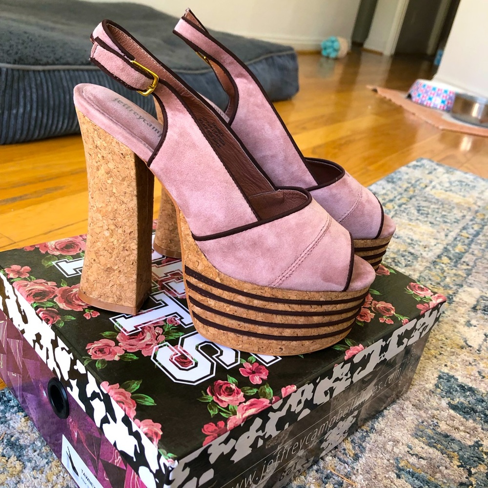 Tawney Pink Suede Cork Heels
